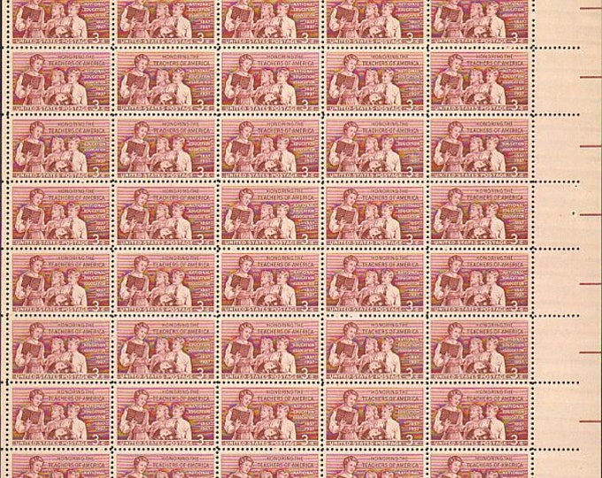 Teachers of America Sheet of Fifty 3-Cent US Postage Stamps Issued 1957