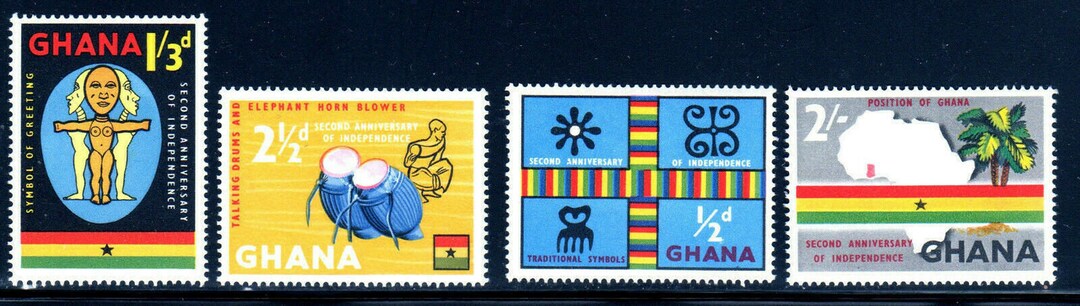 Ghana Second Anniversary of Independence Set of Four Postage Stamps ...