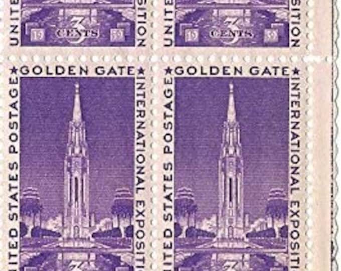 1939 Golden Gate International Exposition Plate Block of Four 3-Cent US Postage Stamps Mint Never Hinged