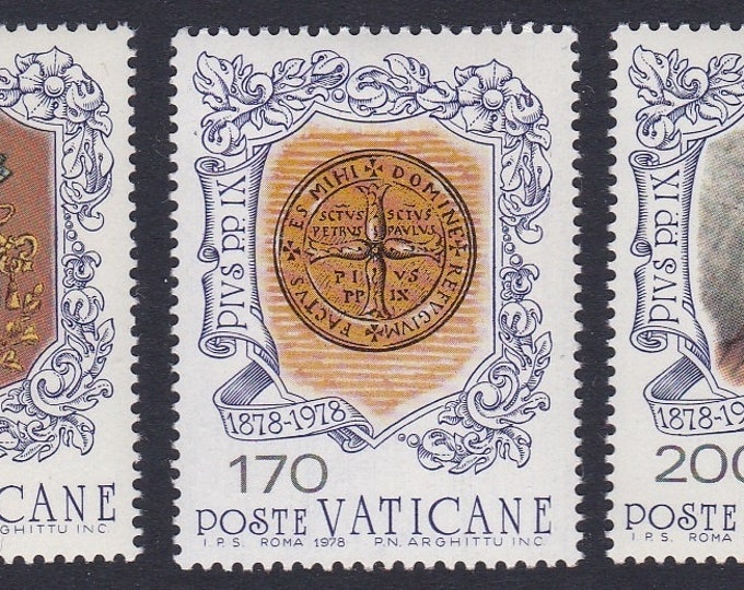 Pope Pius IX Set of Three Vatican City Postage Stamps Issued 1978