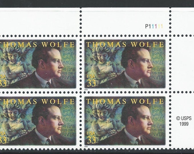 2000 Thomas Wolfe Plate Block of Four 33-Cent United States Postage Stamps