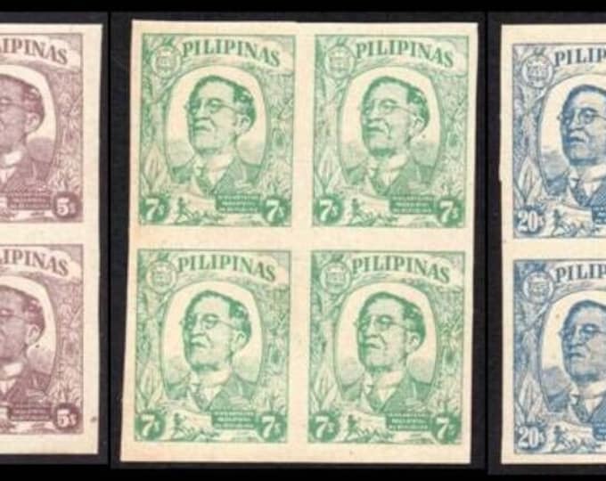 Japanese Occupied Philippines Jose P Laurel Set of Three Blocks of Four Postage Stamps Issued 1945