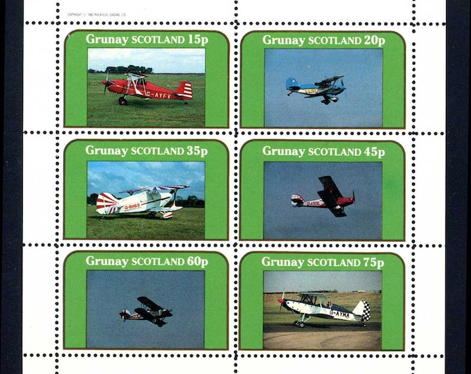 Grunay Scotland Local Post Biplanes Miniature Sheet of 6 (Cinderella) Postage Stamps Mint Never Hinged