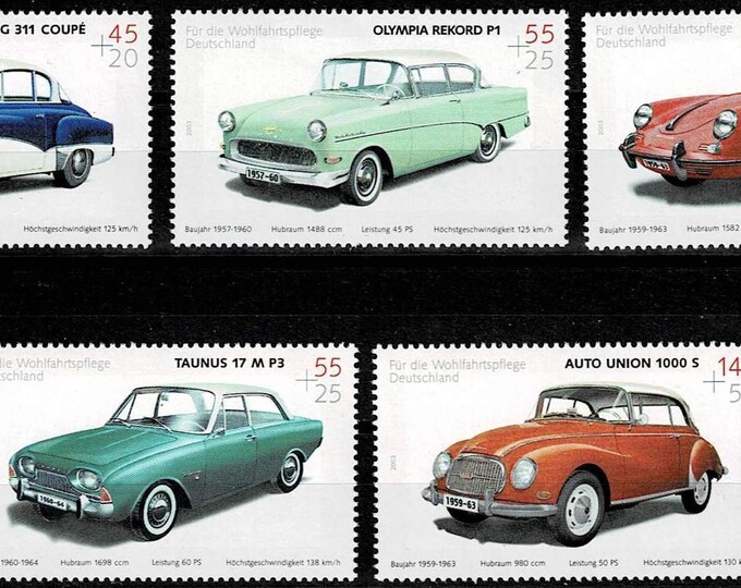 Classic Automobiles Set of Five Germany Postage Stamps Issued 2003