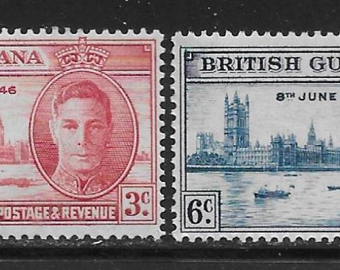 1946 Peace and Victory Set of 2 King George VI British Guiana Stamps Mint Never Hinged