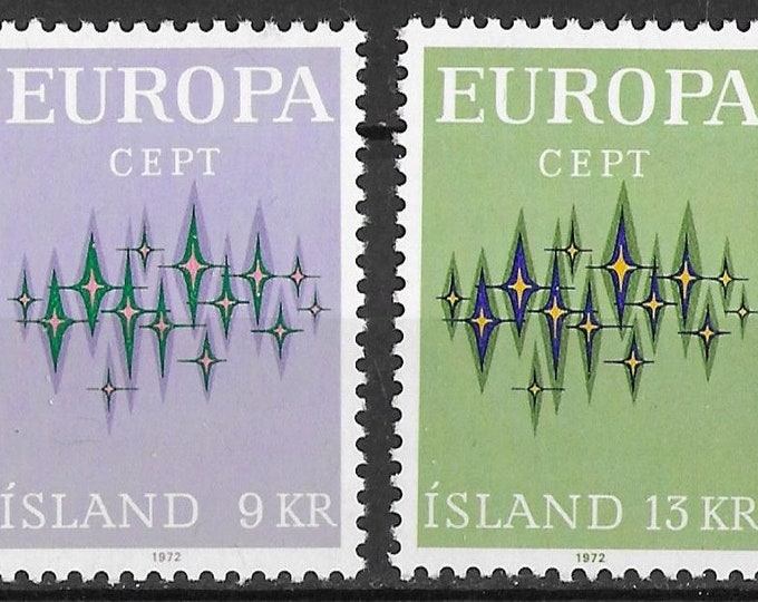1972 Europa Stars Set of Two Iceland Postage Stamps Mint Never Hinged