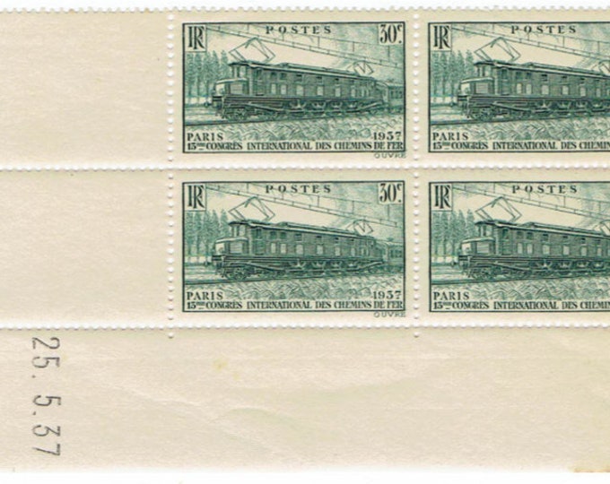 Electric Train Block of Four France Postage Stamps Issued 1937