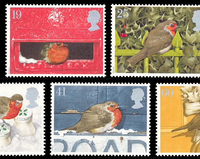 1995 Christmas Robins Set of Five Great Britain Postage Stamps