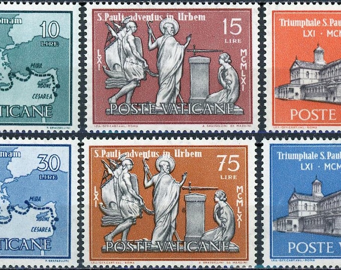 Arrival of Paul in Rome Set of Six Vatican City Postage Stamps Issued 1961