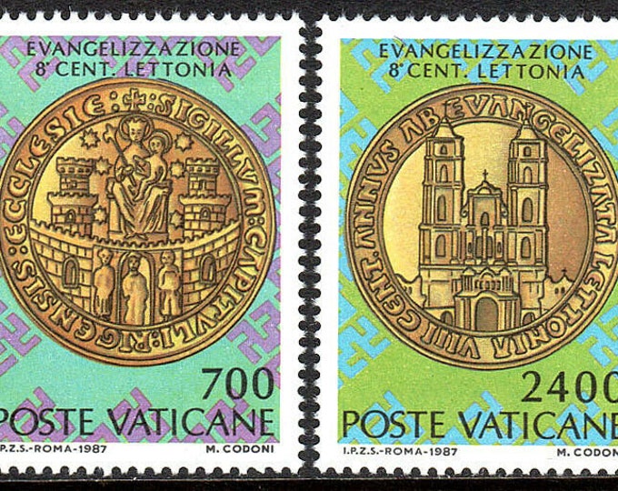 Christianization of Latvia Set of Two Vatican City Postage Stamps Issued 1987