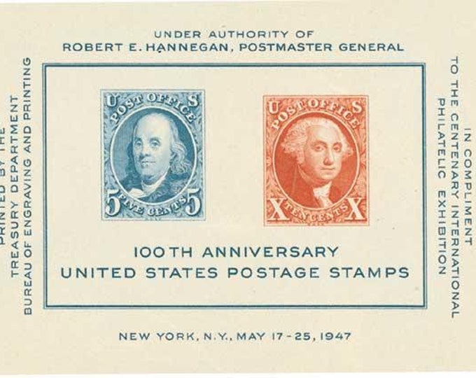 Franklin and Washington US Postage Stamps Souvenir Sheet Issued 1947