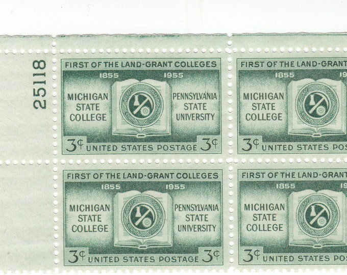 Land Grant Colleges Plate Block of Four 3-Cent United States Postage Stamps Issued 1955