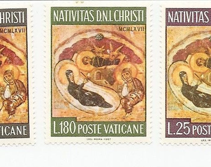 Vatican City 1967 Nativity Byzantine Carving Set of 3 Postage Stamps Mint Never Hinged