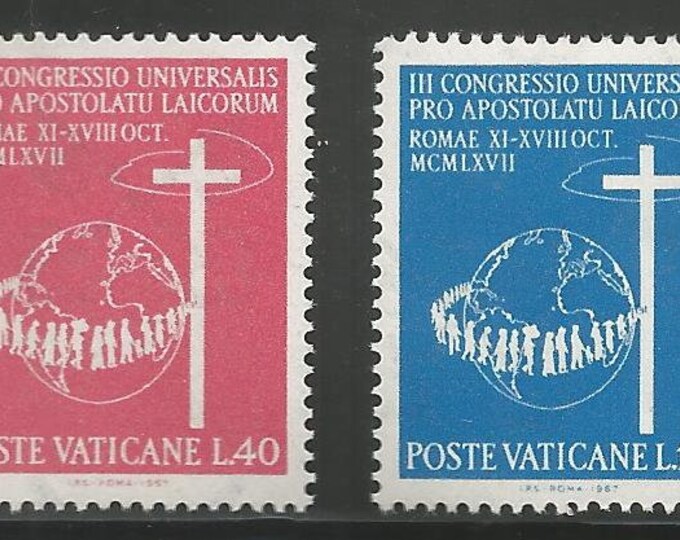 1967 World Laity Congress Set of 2 Vatican Postage Stamps Mint Never Hinged