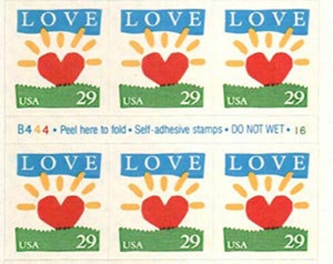 Heart Sunrise Love Booklet Pane of Eighteen 29-Cent United States Postage Stamps Issued 1994