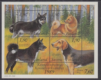 Finland 1989 Finnish Dog Breeds Souvenir Sheet of Four Postage Stamps Mint Never Hinged