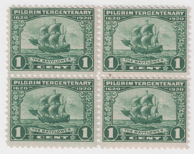 Mayflower Block of Four 1-Cent United States Postage Stamps