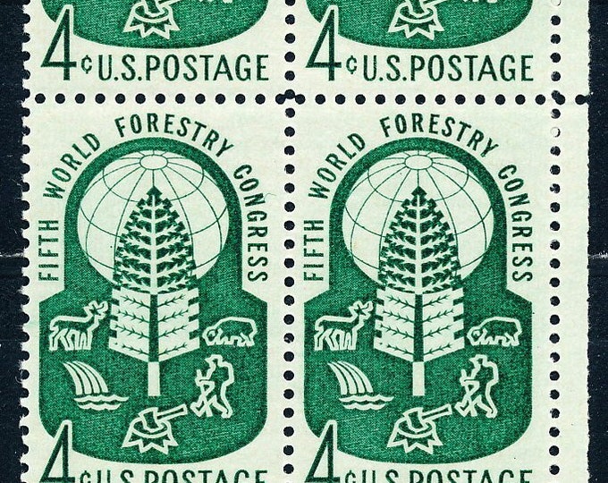 Forestry Plate Block of Four 4-Cent United States Postage Stamps Issued 1960