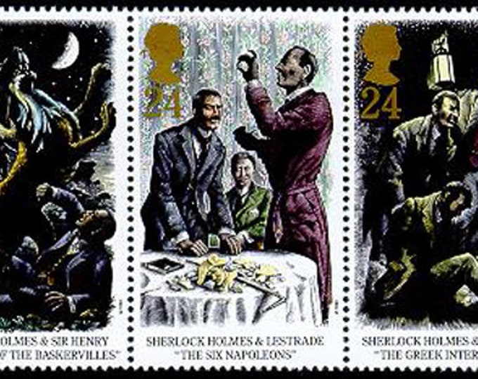 Sherlock Holmes Strip of Five Great Britain Postage Stamps Issued 1993