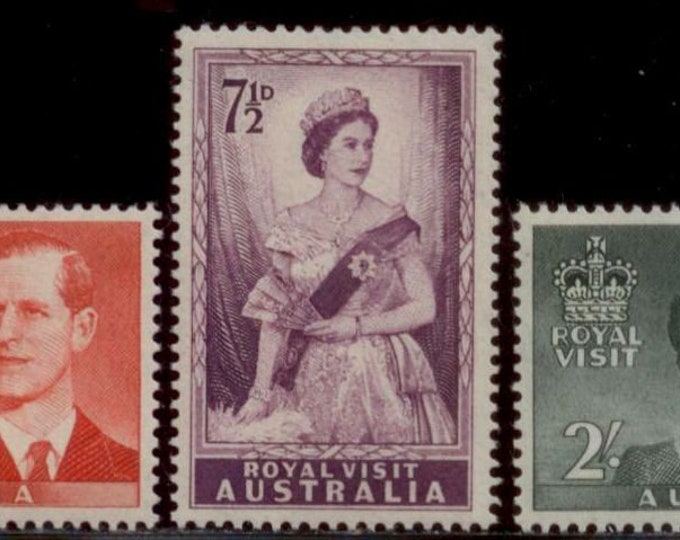 Queen Elizabeth II Royal Visit Set of Three Australia Postage Stamps Issued 1954