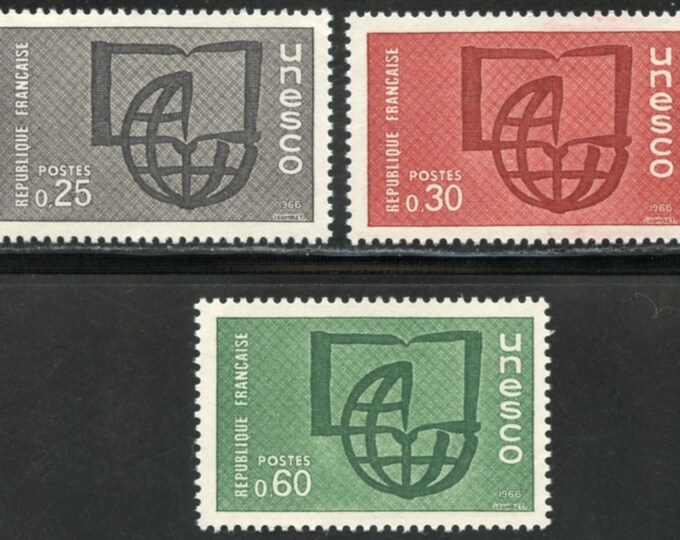 1966 UNESCO Set of Three France Postage Stamps
