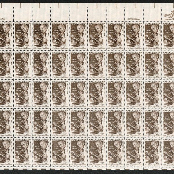 Cancer Detection Dr Papanicolaou Sheet of Fifty 13-Cent US Postage Stamps Issued 1978