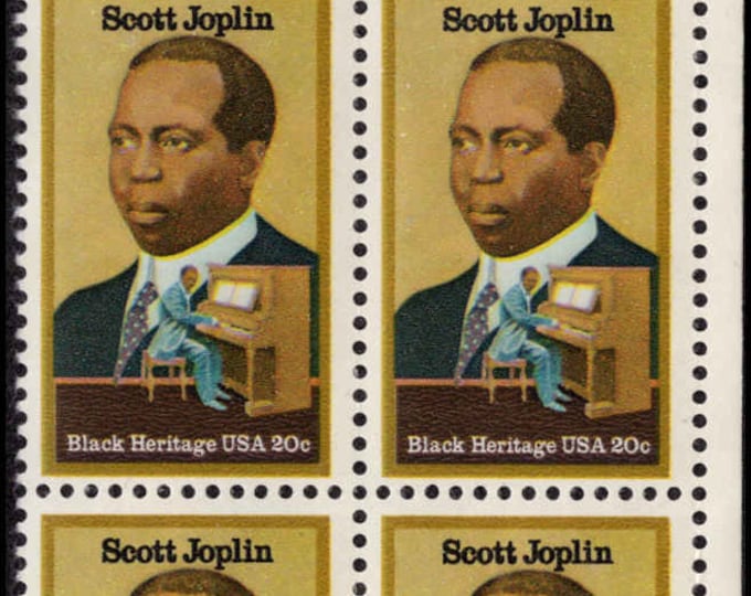 Scott Joplin Plate Block of Four 20-Cent United States Postage Stamps Issued 1983