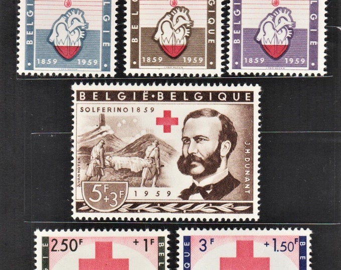 1959 Red Cross Centenary Set of Six Belgium Postage Stamps Mint Never Hinged