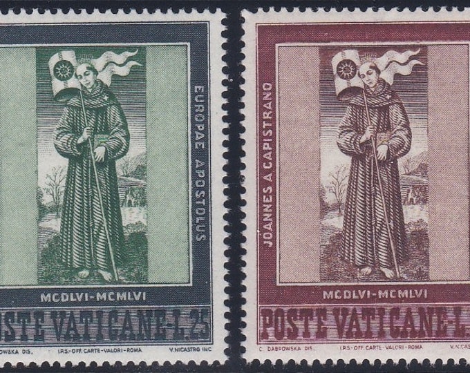 Saint John of Capistrano Set of Two Vatican Stamps Issued 1956