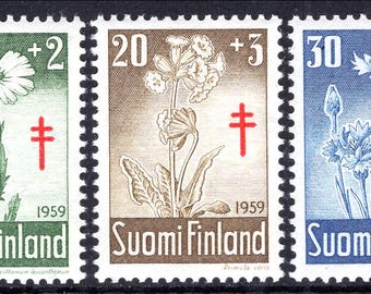 Finland 1959 Flowers Set of Three Postage Stamps Mint Never Hinged