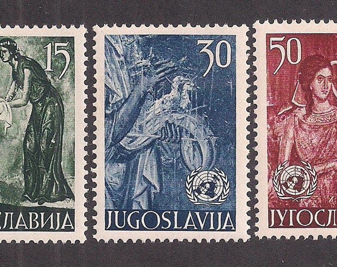 Yugoslavia United Nations Issue Set of Three Postage Stamps Issued 1953