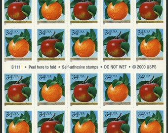 2001 Apples And Oranges Pane of Twenty 34-Cent US Postage Stamps Mint Never Hinged