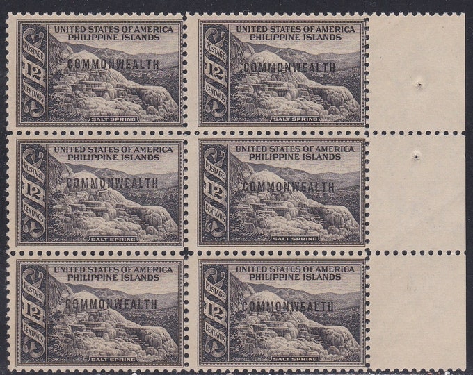 Salt Spring Philippines US Administration Commonwealth Overprint Block of Six Postage Stamps Issued 1940