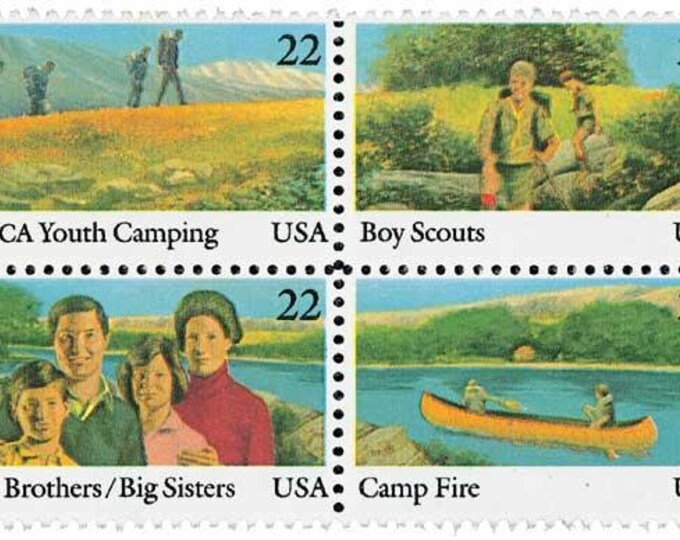 International Youth Year Block of Four US 22-Cent Postage Stamps Issued 1985