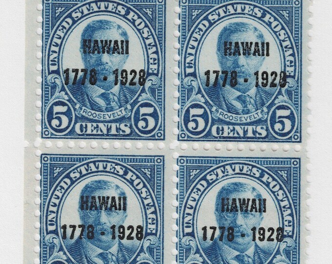 Discovery of Hawaii Block of Four 5-Cent Overprinted United States Postage Stamps Issued 1928