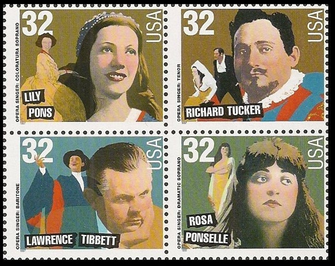Opera Singers Block of Four 32-Cent United States Postage Stamps Issued 1997