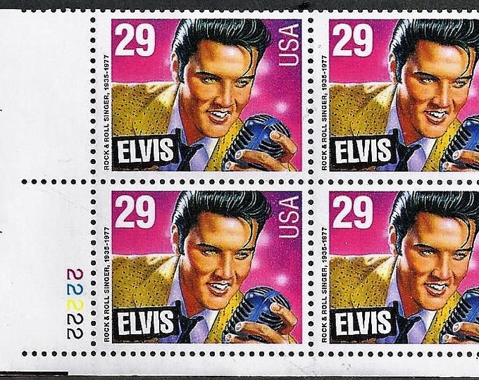 1993 Elvis Presley Plate Block of Four 29-Cent US Postage Stamps Mint Never Hinged