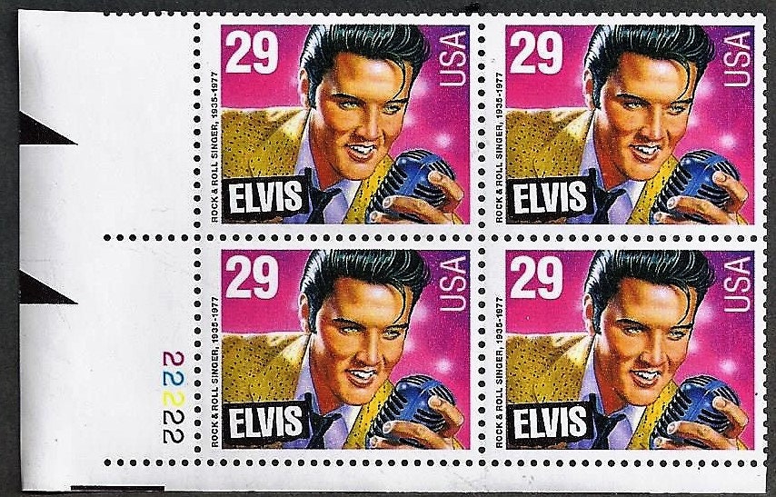 1993 Elvis Presley Plate Block of Four 29Cent US Postage Stamps Mint Never Hinged