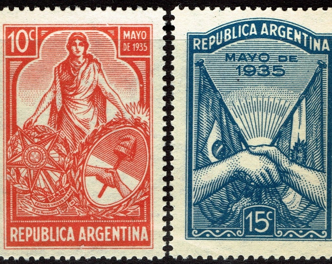 1935 Visit of President Vargas of Brazil Set of Two Argentina Postage Stamps Mint Never Hinged