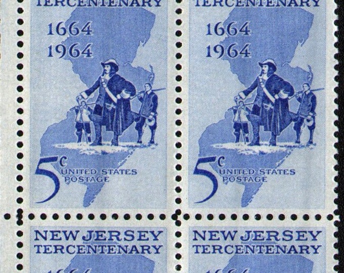 New Jersey Plate Block of Four 5-Cent United States Postage Stamps Issued 1964