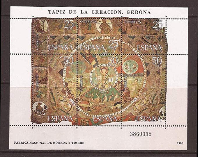 1980 Tapestry of Creation Spain Souvenir Sheet of Six Postage Stamps Mint Never Hinged