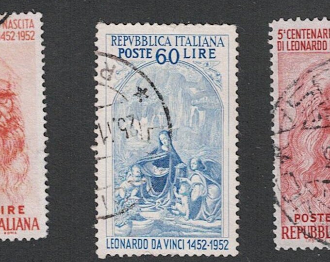 Leonardo da Vinci Set of Three Italy Postage Stamps Issued 1952 Used