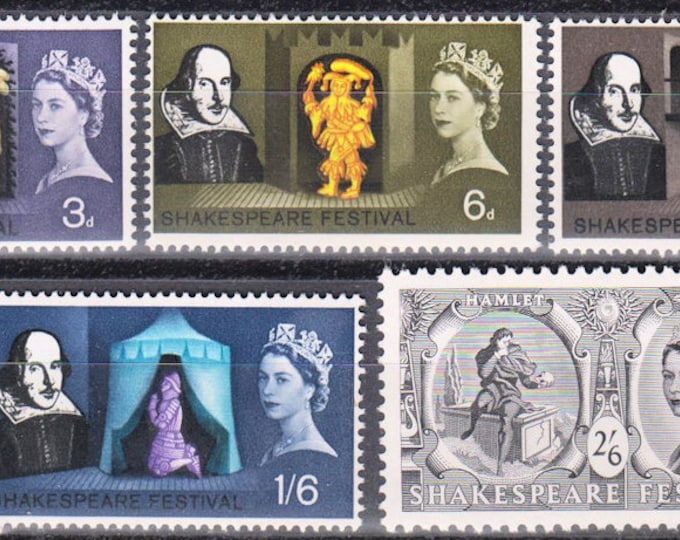 Shakespeare Festival Set of Five Great Britain Postage Stamps Issued 1964