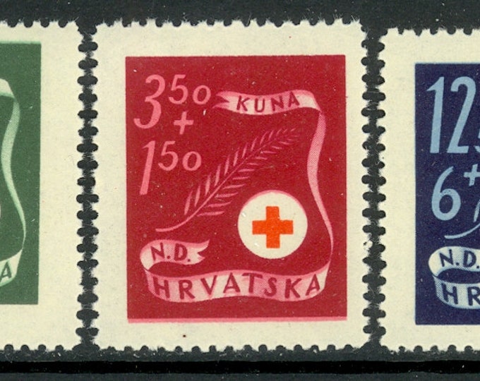 Red Cross Set of Three Croatia Postage Stamps Issued 1944