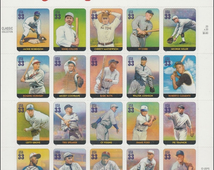 2000 Legends of Baseball Sheet of Twenty 33-Cent United States Postage Stamps