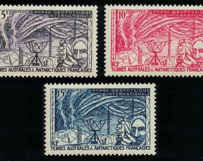 1957 Polar Station Set of 3 French Southern Antarctic Territories Postage Stamps Mint Never Hinged