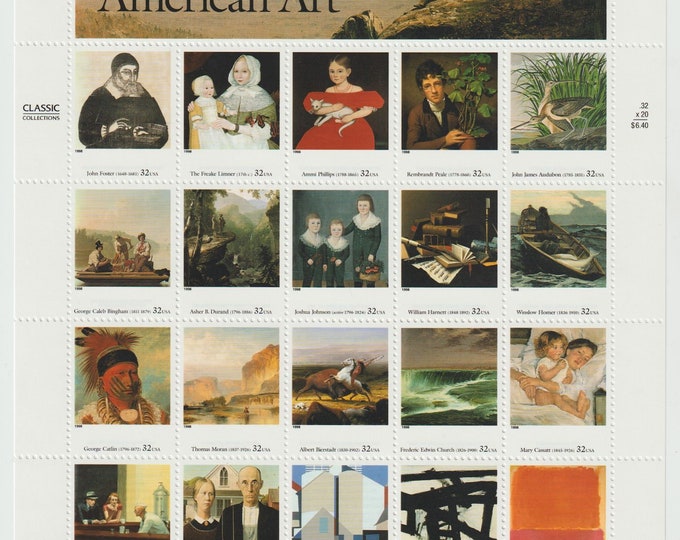 1998 Four Centuries of American Art Sheet of Twenty US 32-Cent Postage Stamps Mint Never Hinged