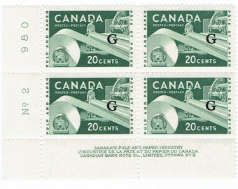 Paper Industry Plate Block of Four Canada Official Stamps Issued 1956