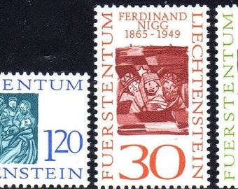 Christmas 1965 Ferdinand Nigg Set of Three Liechtenstein Postage Stamps Mint Never Hinged
