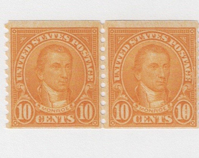 James Monroe Pair of 10-Cent United States Coil Postage Stamps Issued 1924